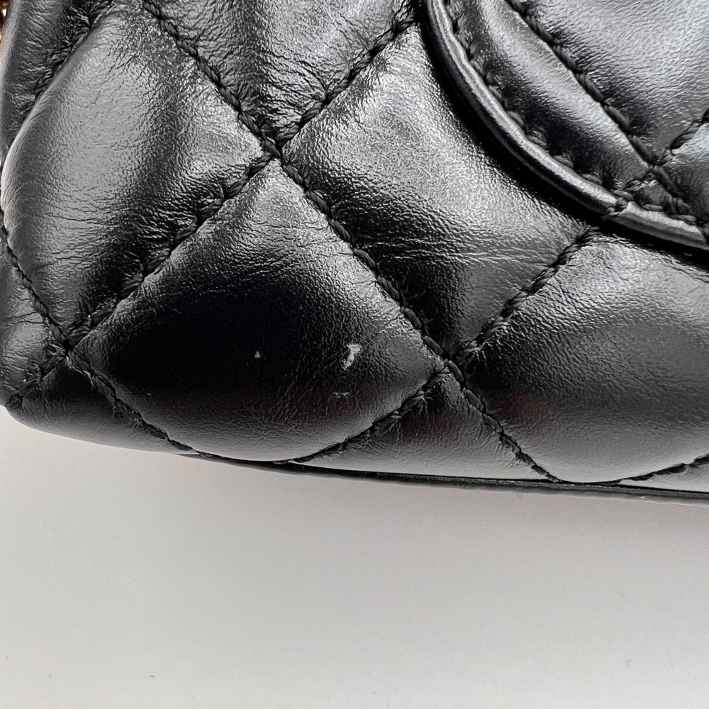 CHANEL Shiny Calfskin Quilted Mini Coco Chain Gold Handle Flap Black Bag - Picture 10 of 16